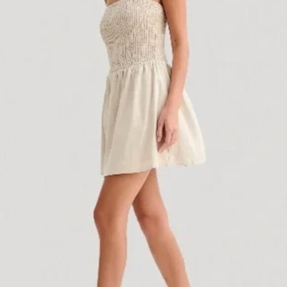 Holland Linen Shirring Mini Dress - Natural from Meshki - Picture 2 of 4